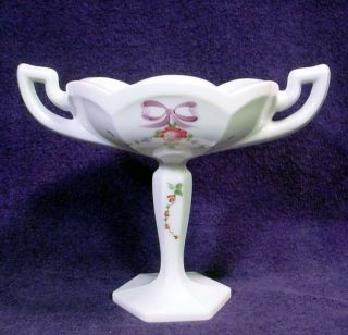 Vintage Westmoreland Milk Glass Roses & Bows Pedestal Compote Candy Dish