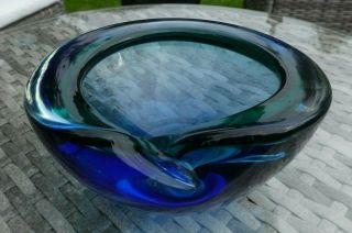 Vintage Stunning Murano Sommerso Blue Green Clear Art Glass Bowl