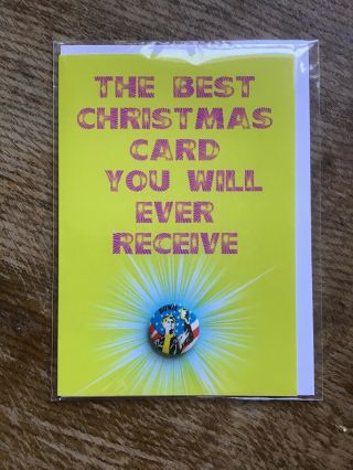 David Bowie Christmas Card With Authentic 1980s Pin Badge (pop Kitsch Gift Xmas)