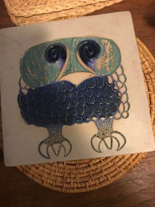 David Gil Bennington Potters Vermont Vint Modernist Owl,  Hand Decorated Tile Art