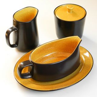 Vintage Mikasa Terra Stone Saffron Gravy Boat Creamer Sugar Bowl Set