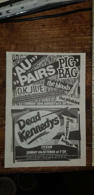 1981 - 2 Concert Flyer - Au Pairs,  Dead Kennedys