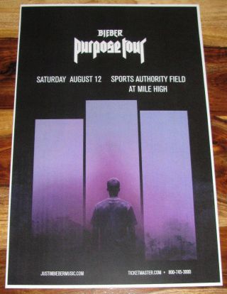 Justin Bieber Purpose Tour 2017 Mile High - Denver,  Colorado Concert /gig Poster