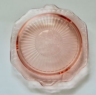 Vintage 3 Footed Pressed Pink Depression Glass Cake Plate Floral Design