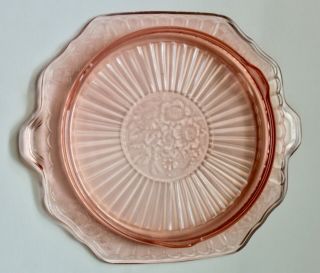 Vintage 3 Footed Pressed Pink Depression Glass Cake Plate Floral Design 3
