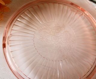 Vintage 3 Footed Pressed Pink Depression Glass Cake Plate Floral Design 4