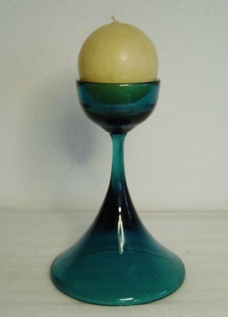 Mid Century Bluegreen Wmf Art Glass Candle Holder By Cari Zalloni