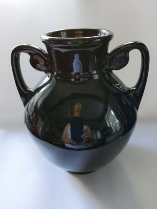 Roseville Rosecraft Mirror Gloss Black 2 Handled Pottery Vase