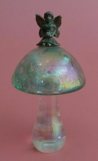 Heron Glass Mushroom With Fairy Sitting On Top