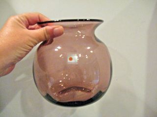 Blenko Vase Mid - Century Blenko Purple Art Glass Fish Bowl Style Vase W/label