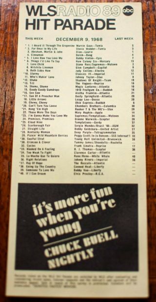Wls Chicago Radio Survey Music Chart December 9 1968 Marvin Gaye Stevie Wonder