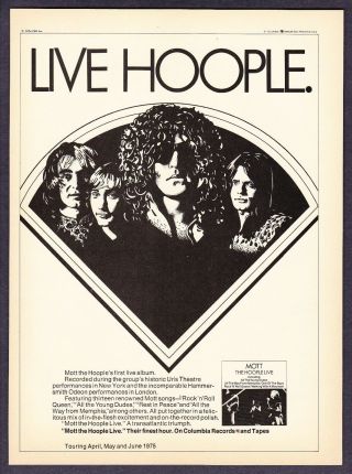 1974 " Mott The Hoople Live " Album Release Columbia Records Vintage Print Ad