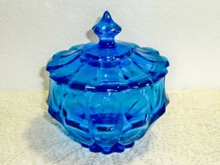 Vintage Fenton Art Glass Valencia Colonial Blue Lidded Candy Dish Covered 1960’s