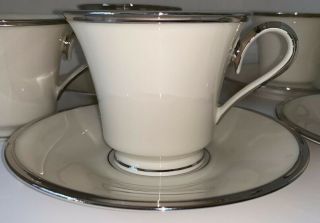 Lenox Solitaire Platinum Banded Ivory Bone China 6 Cups 4 Saucers Usa Vintage