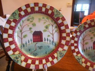 Country Home Dinner Plate (s) 11 " Thomson Pottery Stoneware Red White Green