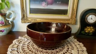Antique Yellow Ware Dough Bowl 9 - 1/2 " Stoneware Crock Heavy Thick 1800 