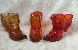 3 Hobnail Vintage Fenton Cathead Slipper Shoes Amber,  Tangerine,  Red - Orange