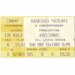 Whitesnake & Great White Concert Ticket Stub St Louis Mo 5/19/88 Arena Rare