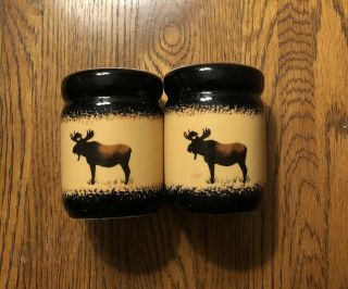Home Studio Woodland Stoneware.  Moose Salt And Pepper Shakers.