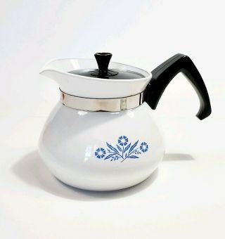 Vintage Corning Ware Cornflower Blue 3 Cup Teapot Tea Pot Kettle With Lid
