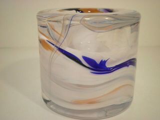 Kosta Boda Blue White Swirl Clear Glass Candleholder Sweden Taper Tealite Votive