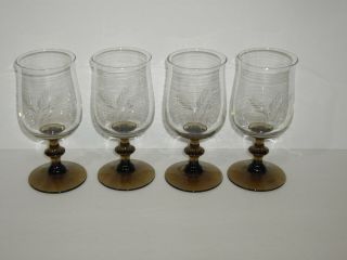 Pfaltzgraff Gourmet Etched Glass Water Goblets Set Of 4 Vintage Made In The Usa