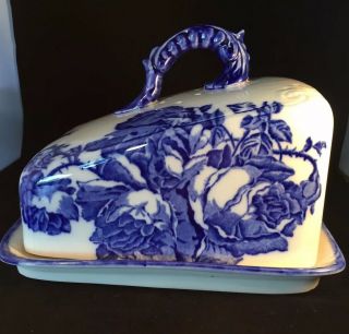 Vintage Ironstone England Staffordshire Covered Cheese Butter Keeper Flow Blue