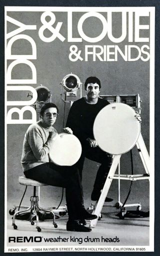 1973 Buddy Rich Louie Bellson Photo Remo Weather King Drum Head Vintage Print Ad