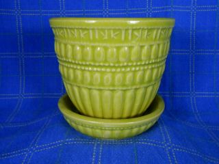 Vintage Mccoy Pottery Usa Green Beaded Jeweled Flower Pot Planter 3 - 7/8 " Tall