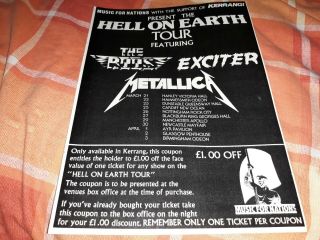Metallica / Exciter / The Rods A4 Size Full Page Tour Poster Advert