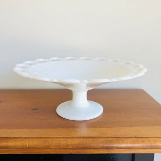 Large Milk Glass Lace Edge Pedestal Dish Anchor Hocking Old Colony
