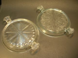 Set Of 2 Fire King Trivets / Hot Plates One Sapphire Blue Philbe & One Clear