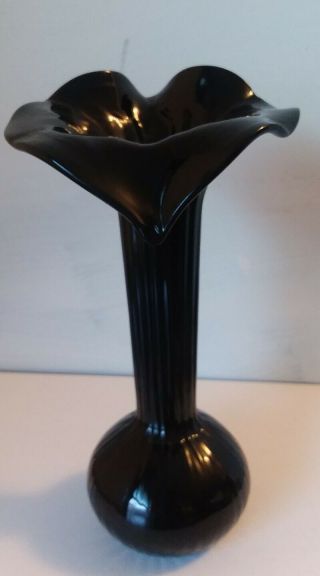 Vintage Onyx Black Art Glass Jack In The Pulpit Vase 7.  5 " T×4.  25 " W