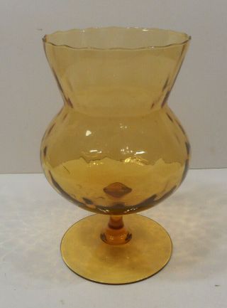 Vintage 8 " Tall Amber Glass Compote Vase Pedestal Stemware Rose Bowl