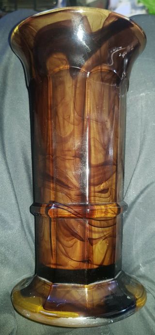Antique Davidson Art Deco Amber Cloud Glass Vase In 8 " Tall