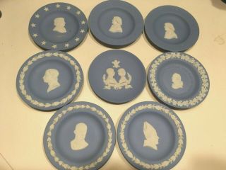 Wedgwood Jasperware Vintage Set Of 8 Pale Blue Famous People 4 " Dishes