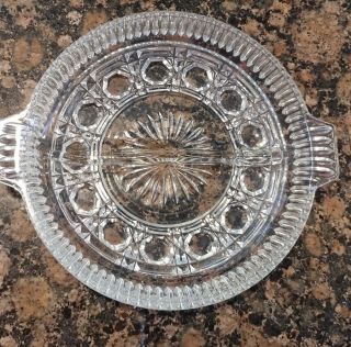 Vintage 7.  25 " Round Clear Glass Divided Serving Relish Dish Tray Plate