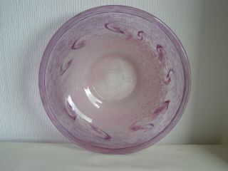 Large Vintage Vasart Art Glass Bowl In Pink And Purple - 29 Cm In Diameter