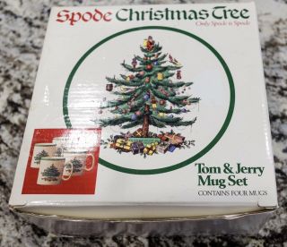 Vintage Spode England Christmas Tree Tom & Jerry Mug Set of 4 2