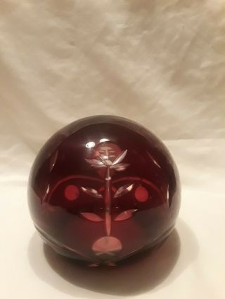 Vintage Bohemian Czech Red Overlay Cut To Crystal Art Glass Paperweight 4.  5 " D
