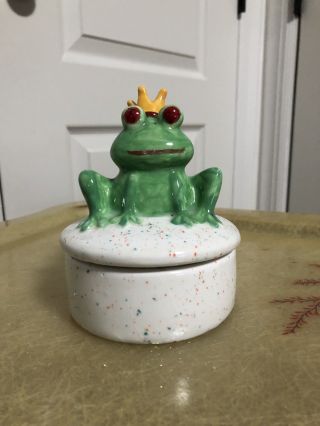 Handmade Frog Prince Crown Jewelry Dish Pottery Ceramic Trinket Holder Mother’s