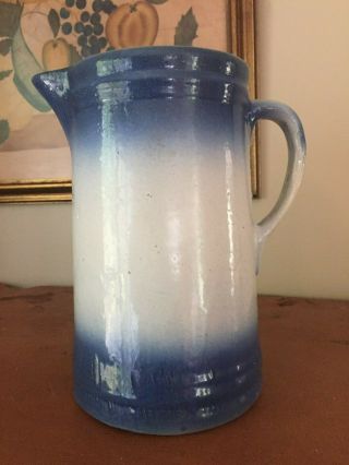 Pretty And Simple - Antique Blue And White Stoneware Pitcher - 9 " - Farmhouse