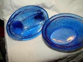 WESTMORELAND COBALT BLUE GLASS CHICKEN HEN ON NEST CANDY DISH 3