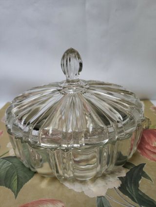 Round Clear Cut Glass Vintage Candy Dish With Lid,  Rare,  Large Size,