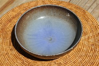 Vintage 1951 Studio Art Pottery Glossy Blue Brown Bowl Signed Harding
