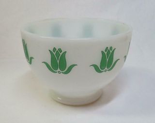 1957 - 58 Vintage Fire - King Green Tulip 13oz Sealtest Cottage Cheese Footed Bowl