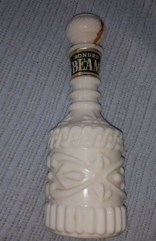 Vintage Decanter White Milk Glass Jim Beam Liquor Bottle W/ Stopper Empty