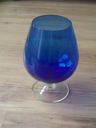Vintage Cobalt Blue Brandy Glass Shaped Vase - Vgc