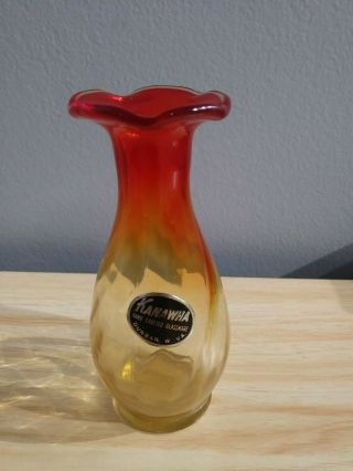 Vintage Kanawha Red Amber Glass Vase With Sticker