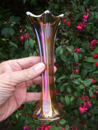 Carnival Glass.  Imperial Smoke Morning Glory Vase.  Great Radium Iridescence.  Vgc.